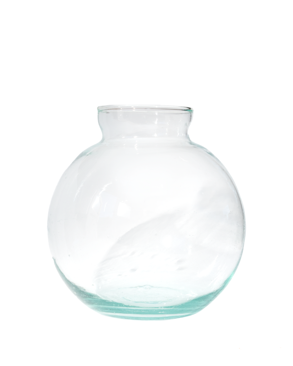 Clear glass vase on a white background