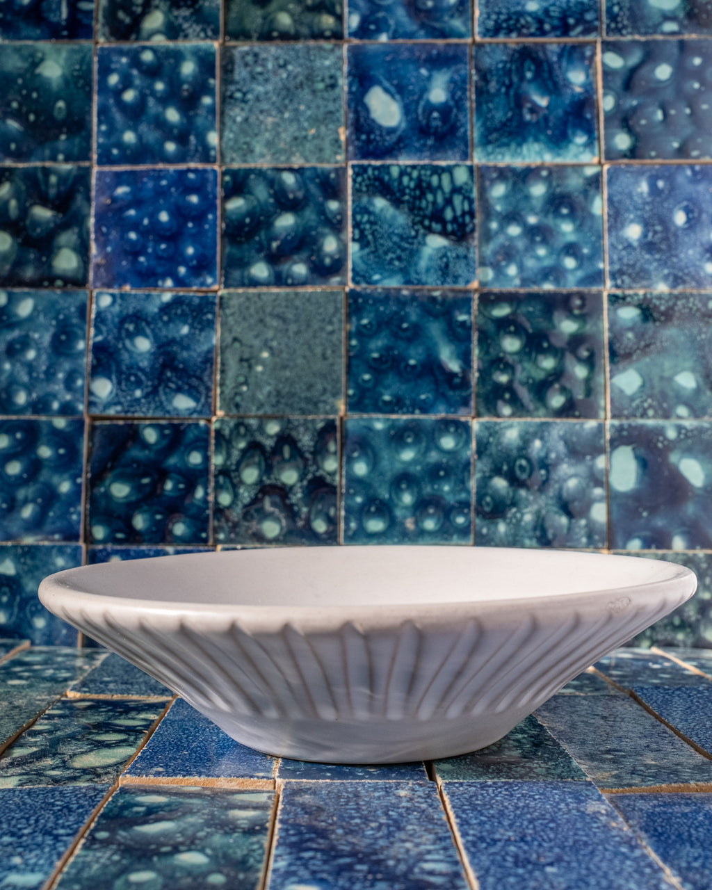 Zellige Reactive Aegean Blue Plaque Grid