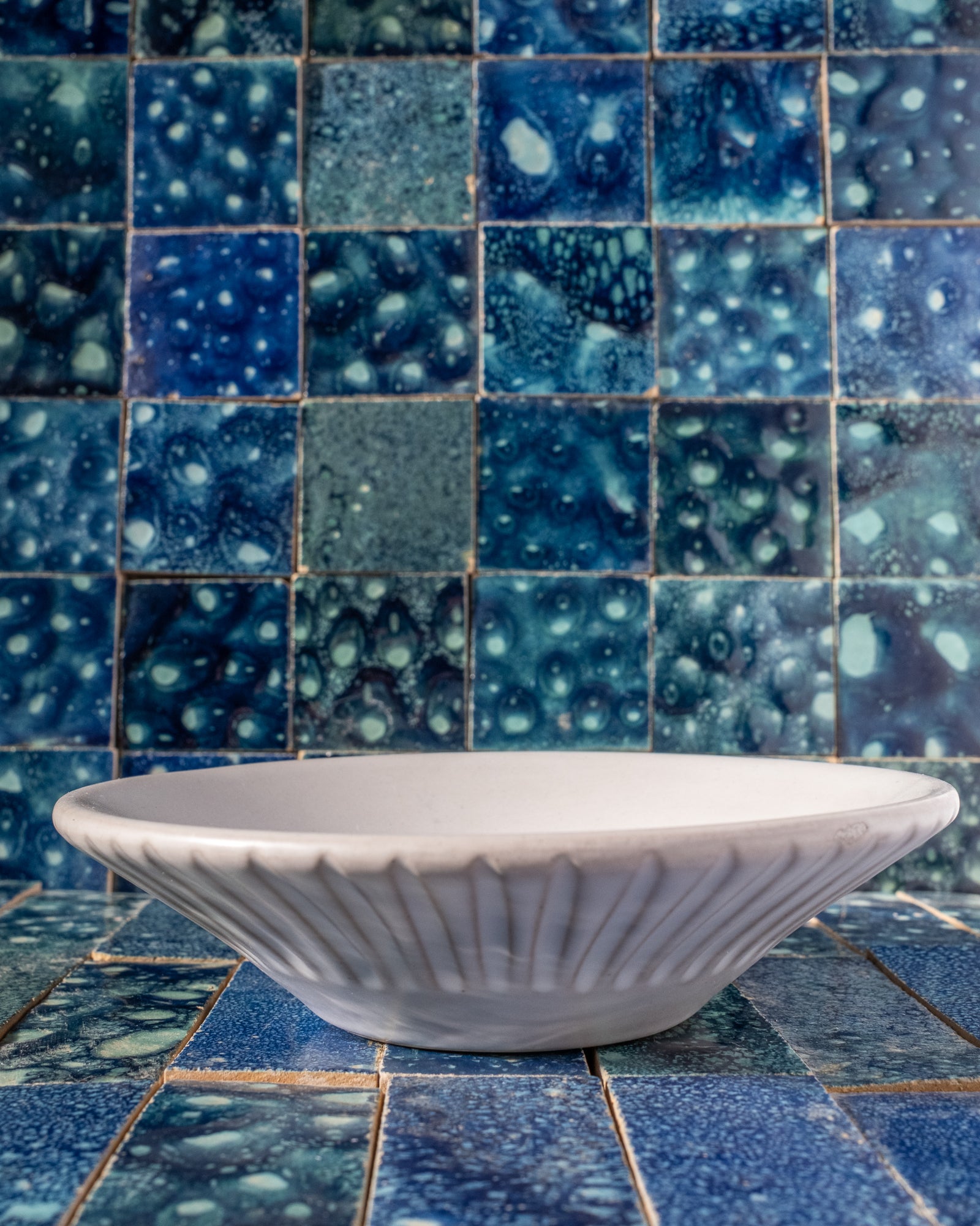 Zellige Reactive Aegean Blue Plaque Grid