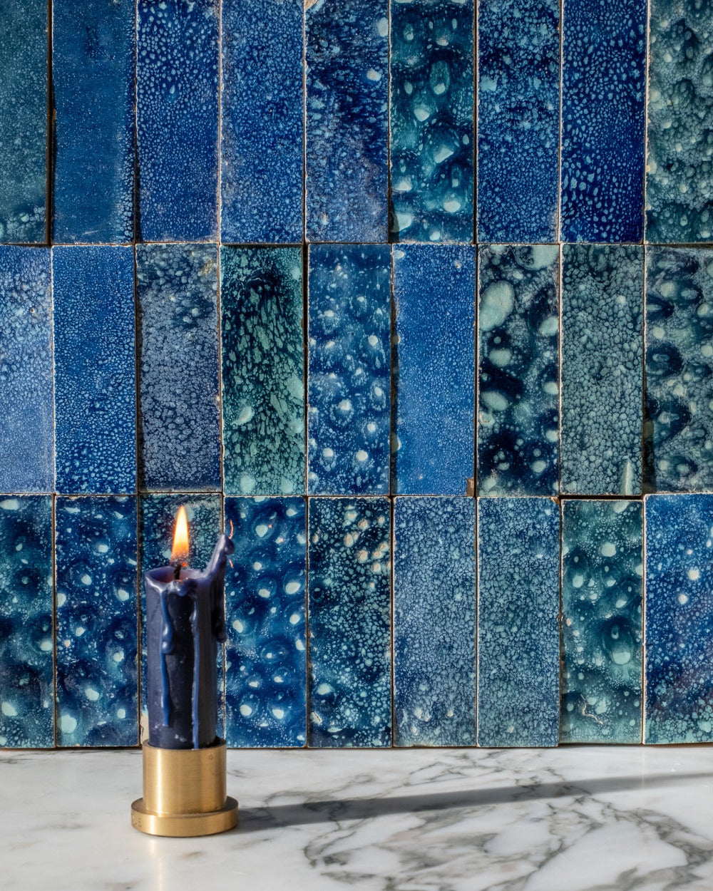 Zellige Reactive Aegean Blue Plaque Stacked Vertical