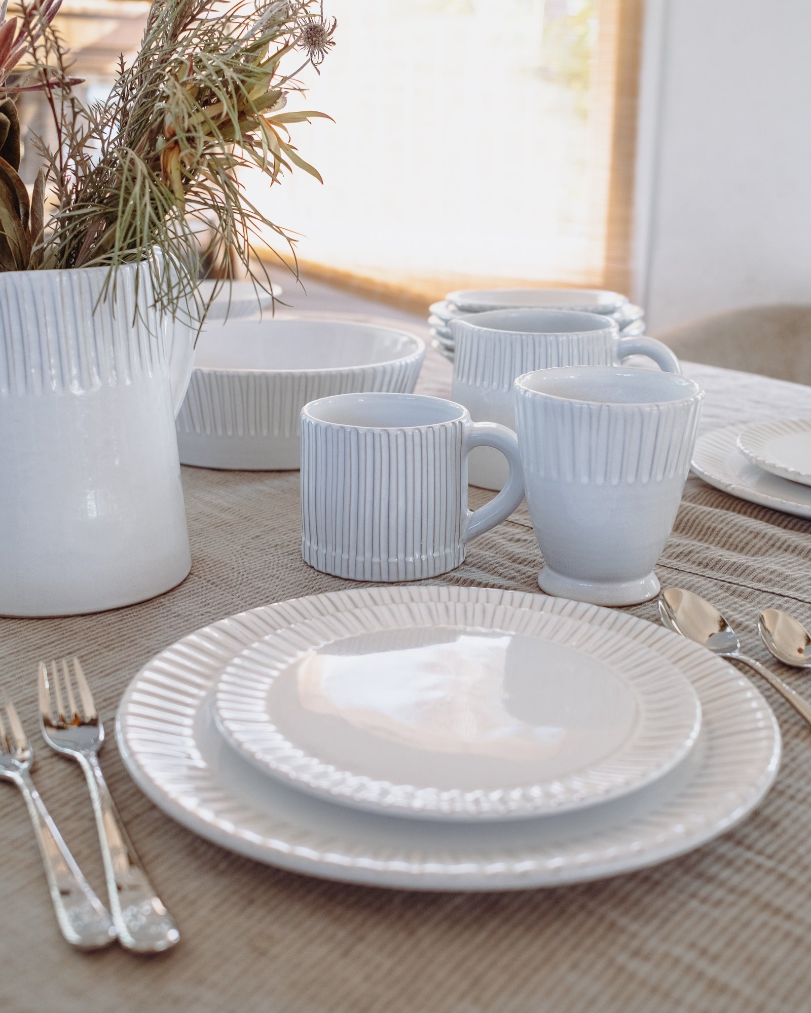 Lines Dinner Plates in Milk White - Set of 4