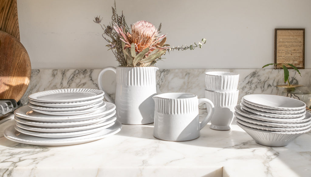 Milk White Lines Salad Plate - Set of 4