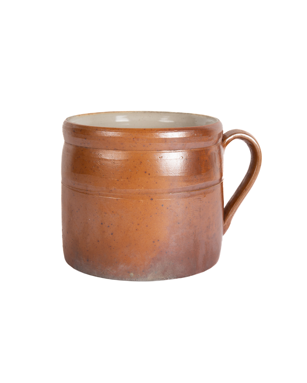 Brown ceramic mug with a white interior on a white background