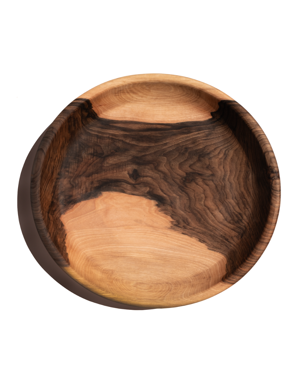 Wooden bowl with a two-tone finish on a white background